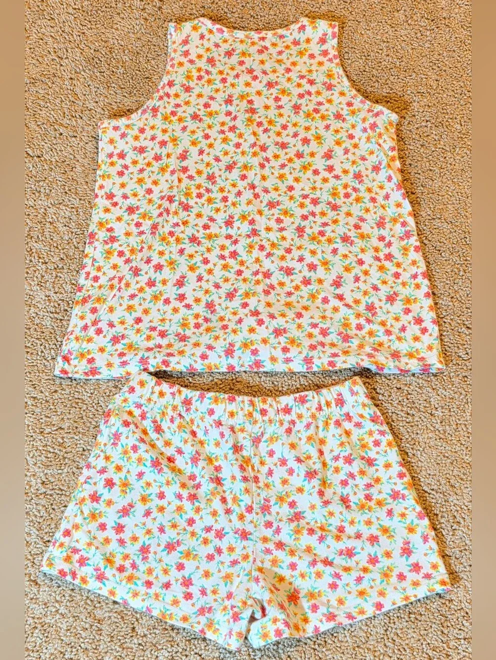 2-Piece Set, Girl Floral Print Outfit in White, Pink, Orange, Yellow
